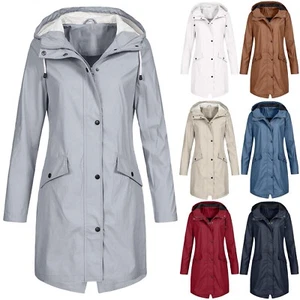 Women's Waterproof Hiking Hooded Raincoat Wind Rain Coat Ladies Jackets Outdoor - Picture 1 of 45