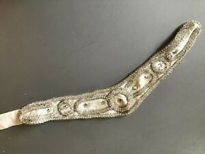 From 1970s Rio Carnival, Rhinestone Satin Belt/Choker, White and Silver; Small