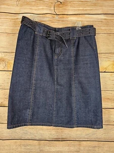 DKNY Dark Wash Belted Denim Skirt Size 10 - Picture 1 of 5
