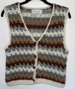 VTG Cambridge Jack Winter Knit Sweater Vest Button Up Brown Gray White Petite - Picture 1 of 4