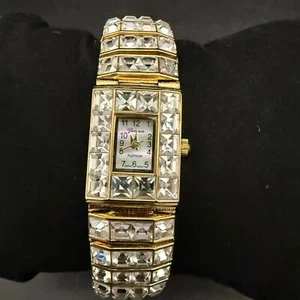 Vintage Geneva Platinum No:1267 Bling Rhinestone Crystal Wristwatch Watch Gold - Picture 1 of 20