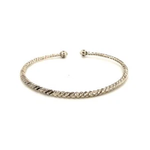 Vintage Sterling Silver Handmade Curved Twisted Pear End Cuff Bracelet siz 7 3/4 - Picture 1 of 6