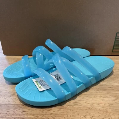 Crocs Womens 11 Splash Glossy Strappy Sandals 208537-4NP Neptune Blue Jelly - Imagem 1 de 4