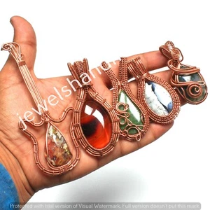 Assorted Gemstone Copper Wire Handmade Pendant Necklace Jewelry - Picture 1 of 10