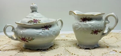 Porcelana Wawel azúcar/tapa y crema en relieve floral sobre bordes festoneados blancos vintage Foto 1 de 4