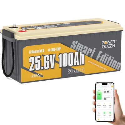 Power Queen 24V 100Ah Bluetooth LiFePO4 Batterie mit Low-Temp Schutz für Solar