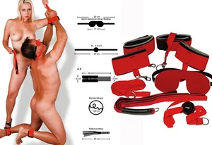 Fessel-Set Bondage set  mit Hand- und Fußfesseln Mundknebel Peitsche Augenmaske  - Bild 1 von 10