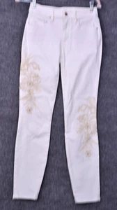 Jeans WHBM Donna Small Taglia 00 Bianco Cotone Ricamo Skinny Viglia Data Casual - Foto 1 di 23