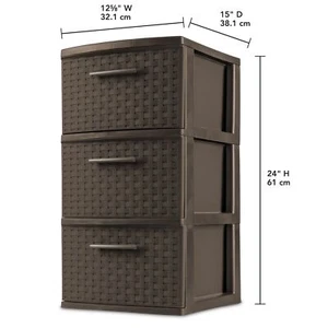 3 Drawer Wide Weave Tower Espresso White Storage Cabinet Organizer Dresser Box - Picture 1 of 8