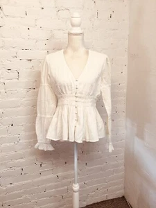 NWT Faherty ruched cotton Colette top white size small - Picture 1 of 6