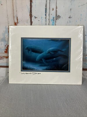 Impressão assinada à mão Robert Wyland 2000 “Peixes-boi ameaçados” fosca - Imagem 1 de 4