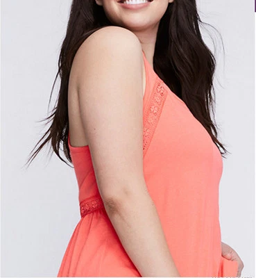 Camisa Top para Dormir Lane Bryant Cacique Peplum Inserción de Encaje Naranja Talla Grande 14/16 1X Foto 1 de 3