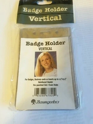 BAUMGARTEN’S Vertical Badge Holders Clear Plastic For Inserts 2.5” x 3.5" Pk 12  - Image 1 of 2