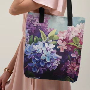 Lilacs Tote Bag, Floral Reusable Shopping Bag, Lilac Flowers Chic Market Tote - Picture 1 of 6