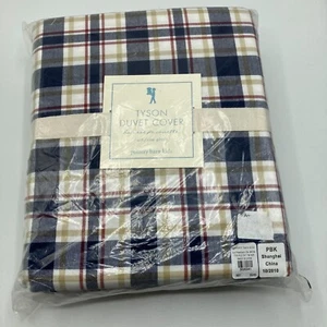 NEW Pottery Barn Kids Plaid Duvet Cover and Sham Twin Set TYSON Blue White Red - Picture 1 of 7