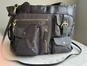 JPK Paris 75 Messenger Tote Bag Purse Gray Nylon Leather Shoulder Crossbody - Picture 1 of 21