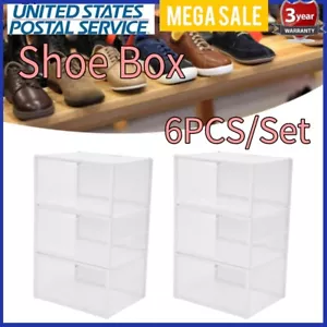 6PCS Front /Side Open Transparent Shoe Boxes Storage Organizer Containers USA - Picture 1 of 11