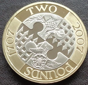 2007 Elizabeth II £2 Proof Coin Act of Union - Picture 1 of 2