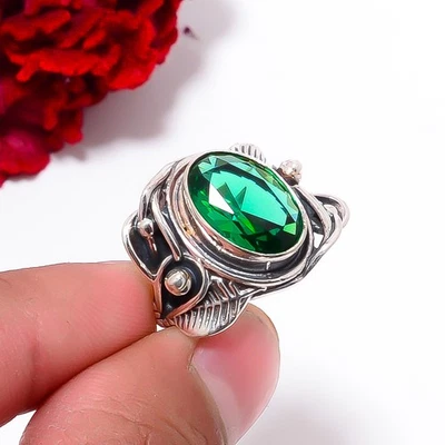 Anillo de plata de ley 925 oxidada hecho a mano de diseñador tsavorita S.6 R97927 Foto 1 de 4