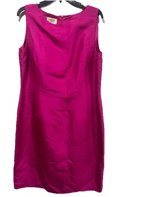 Vintage Y2k Talbots Hot Pink Pure Silk Sleeveless Crew Neck Dress Sz14 - Image 1 of 4