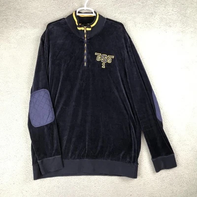 Sudadera Sean John Para Hombres 3XL Azul Marino Terciopelo Cuarto Cremallera Codo Parches Pullover Foto 1 de 4