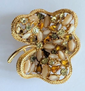 Vintage Signed Art Rhinestone Clover Leaf Flower Pin Brooch - Picture 1 of 4