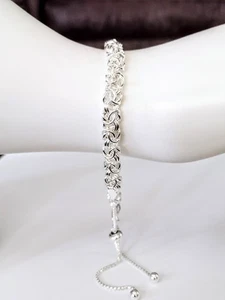 Italy Sterling Silver 925 Byzantine Link Bolo Bracelet | New Old Stock With Box - Picture 1 of 15