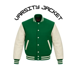 Men's Varsity Jacket College Baseball Jacket Wool Body Real Leather Sleeves - Picture 1 of 5