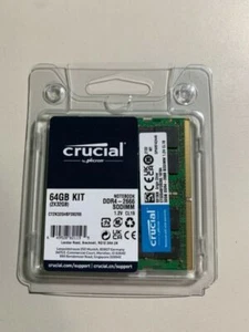 Crucial 64GB DDR4 KIT 2x 32GB 2666 MHz PC4-21300 SODIMM 260-Pin Laptop Memory - Picture 1 of 1