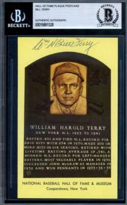 Подписанная золотая табличка с автографом Билла Терри Беккета из Зала славы BAS - Изображение 1 из 2