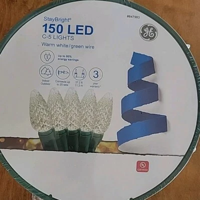 GE StayBright 150 LED Blanco Cálido C5 37.2 pies Cadena Navidad Boda Luces NUEVO Foto 1 de 2