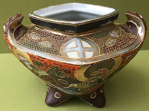 GROS POT BRULE PARFUM PORCELAINE SATSUMA FORME LOSANGE - Picture 1 of 9
