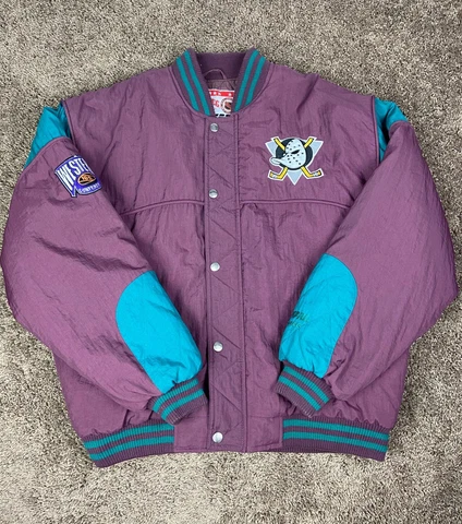 Vintage Mighty Ducks Hockey Campri Nutmeg Jacket Sz. L Men's Purple Teal Cover