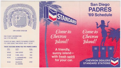 1969 San Diego Padres Baseball Pocket Schedule Chevron 1st season 1960s '69 MLB - Image 1 of 2