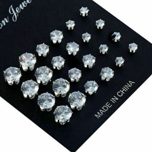 New 12Pairs Crystal Earrings Sets Women Ear Stud  Zircon Stainless Steel Jewelry