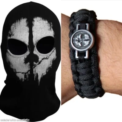 Adult LOGAN GHOST Balaclava Ski Hood+ACTIVISION CALL OF DUTY Paracord Bracelet - Image 1 of 4