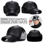 Men's Leather Winter Baseball Hat With Earmuffs Male Thick Outdoor Warm Faux Cap