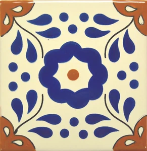 Primavera Azul (Blue Spring) Handmade Talavera Tile Coaster Holder 2 - Picture 1 of 6