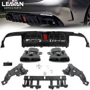 B STYLE BUMPER DIFFUSER + BLACK EXHAUST TIPS FOR 15-21 BENZ W205 C63 C43 SEDAN - Picture 1 of 11