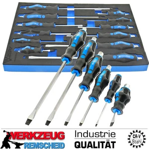12-tlg Kraft Schraubendreher Schraubenzieher Satz Mit Werkstatt Wagen Einlage - Bild 1 von 8