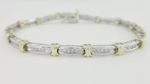 Round Cut Diamond 10k Two-Tone Yellow & White Gold 0.5 ct Tennis Bracelet - Picture 1 of 8
