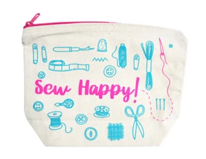 Generic Sew Happy Pink Zippered Canvas Pouch - Picture 1 of 1