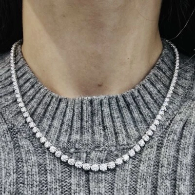 Top Quality 12 Ct Lab Grown Round Diamond Graduated Tennis Necklace, White Gold - Image 1 of 4