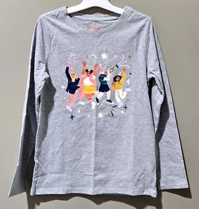 Cat & Jack Girls' Medium 7/8 Heather Gray Celebration Theme Graphic LS T-Shirt - Picture 1 of 6