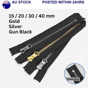 #5 Metal Copper Close-End Zippers: Gold, Silver, Gun Black 15/20/30/40cm Sizes - Picture 1 of 6