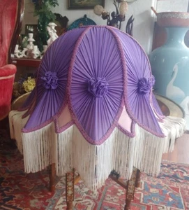Victorian Purple Fringe Lamp Shade , Inside Lining Show Wear, Needs To Be Redone - Picture 1 of 15