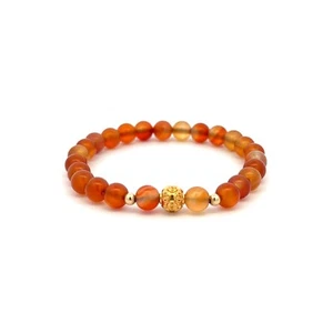18K Gold Money Ball Lucky Charm Beads Bracelet Gemstones Carnelian 6mm - Picture 1 of 8