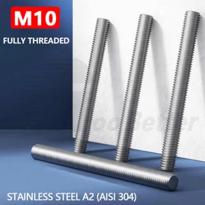 M10 Fully Threaded Bar Studding Screw Rod DIN 976 A2 Stainless Steel 30mm-300mm - Picture 1 of 41