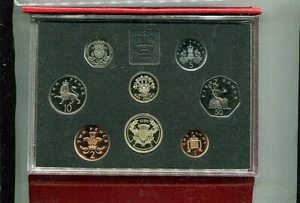 1986 GREAT BRITAIN 9 COIN PROOF ORGINAL GOVERNMENT LEATHER RED SET 1679T - Picture 1 of 1