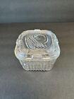 Federal Glass 4" Square Refrigerator Dish Embossed Veggie Lid Clear Vintage